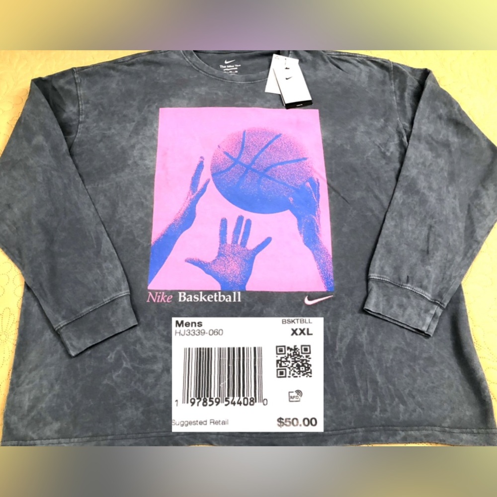 NEW.MEN XXL NIKE M90 OC SP25 ACID WASHED LOOK LONG SLEEVES TEE (GRAY) LOOSE FIT